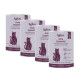 Vier KatKare 'Pute Essential' Dosen, violette hypoallergene gefriergetrocknete Katzensnacks mit Katzensilhouette und Schriftzug 'Snack Good'