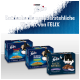 Purina Felix Katzenfutter-Varianten mit Verpackung, die eine schwarz-weiße Katze und deutschen Text mit unwiderstehlichen Geschmacksrichtungen zeigt.