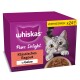 Whiskas Pure Delight-Box mit grau getigerter Katze und Schale, beschriftet 'Klassisches Ragout in Gelee' und 'VORRATSPACK x24'