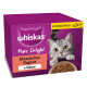 Whiskas Pure Delight-Box mit grau getigerter Katze und Schale, beschriftet 'Klassisches Ragout in Gelee' und 'VORRATSPACK x24'