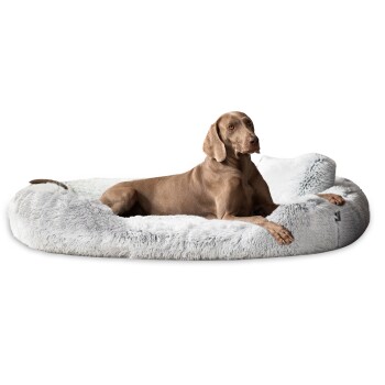 ® Orthopädisches Hundebett PAMELA Shaggy kuscheliger Langflor weiß/ grau 1,15 m, 20 cm, 90 cm