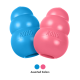 Blaue und rosa KONG-Hundespielzeuge, mit 'KONG' geprägt, mit Farbpunkten und Text 'Verschiedene Farben'.