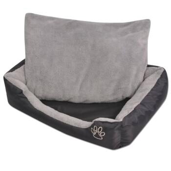 Hundebett mit gepolstertem Kissen Schwarz/Grau 80 cm, 80 cm, 21 cm