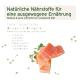 Bild von Lachsfilets mit Text, der natürliche Nährstoffe für eine ausgewogene Ernährung hervorhebt, einschließlich essentieller Omega-3- und Omega-6-Fettsäuren.