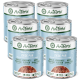 Sechs Dosen AniForte Pure Nature Hundefutter, mit "Ziege Pur" (reine Ziege) und Etiketten, die einzelnes Protein, frisches Fleisch und hohe Qualität hervorheben.