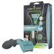 Türkisfarbener FURminator Undercoat deShedding Tool für kleine Kurzhaarkatzen (S) mit grauem Griff, abgebildet mit Verpackung.