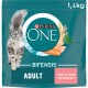 Purina ONE Bifensis Katzenfutterbeutel, 1,4 kg, mit einer grauen getigerten Katze, Lachs und Weizen, beschriftet mit "Erwachsene" und "Reich an Lachs."