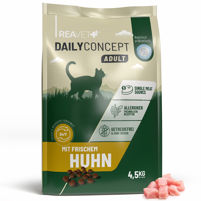 REAVET Katzentrockenfutter Dailyconcept – Mit frischem Huhn | 4,5kg