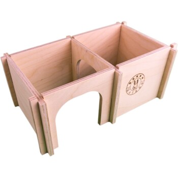 Holzhaustierversteck mit zwei Fächern, mit einem abgerundeten Bogen-Eingang und einem "Getzoo"-Logo an der Seite.