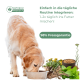 Tierfutterverpackung auf Deutsch mit Zutaten wie Ascophyllum-Algen und Teufelskralle, plus Fütterungshinweisen und Zubereitungsanweisungen. Keine Zusatzstoffe.