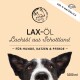 LAX-ÖL Lachsöl aus Norwegen für Hunde, Katzen und Pferde; 100% natürlich; 1000 ml; zeigt eine Nahaufnahme des Gesichts eines Hundes.