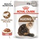 Opakowanie karmy dla kotów Royal Canin Ageing 12+ z puszystym kotem, z tekstem podkreślającym zdrową dietę i EPA/DHA dla zdrowia stawów.