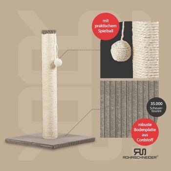 Katzenkratzbaum mit hängendem Ball, strapazierfähiger Kordbasis und 35.000 Kratzvorgängen, von Rohrschneider.