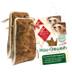 Natürlicher Hirschgeweih-Hundekau-Snack, beschriftet mit 'Kau-Geweih', Größe M, mit ernährungsphysiologischen Vorteilen und einem Hundebild auf der Verpackung.