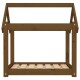 Holz-Hundebettgestell mit einem hausförmigen Design, mit einem Lattenboden und einer natürlichen braunen Oberfläche.