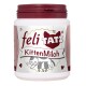 Behälter mit Feli Tatz Kittenmilch, mit einer verspielten Katzengrafik und dem Text "KittenMilch" auf einem weißen und kastanienbraunen Hintergrund.