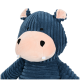 Ein plüschiges blaues Nilpferdspielzeug mit einer weichen rosa Schnauze und kleinen Ohren, mit strukturiertem Stoff und einem freundlichen Ausdruck.