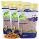 Drei Beutel Lyra Nature Power getrocknete Mehlwürmer für Haustiere, mit einem Hamster und einer Schildkröte, beschriftet mit "100% natürlich" und "hoher Proteinanteil."