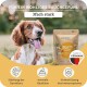 Ein glücklicher Hund mit herausgestreckter Zunge sitzt neben einem Paket CURAPET DarmKRAFT Superfood-Pulver, das die Darmgesundheit und Immununterstützung fördert.
