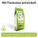 Veganer Hundefutterbeutel für Erwachsene mit grünem Design, mit den Aufschriften 'Vegan' und 'Getreidefreies Rezept', und dem Text 'Entwickelt mit Tierärzten.'