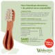 Friandise dentaire Whimzees orange en forme de brosse à dents avec poils blancs, texte français 'Nos friandises dentaires' et logo Whimzees.