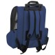 Blauer Haustiertrage-Rucksack mit Netzseiten, verstellbaren Riemen und einem oberen Griff für einfachen Transport.