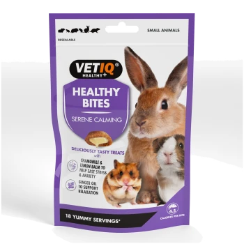VETIQ Healthy Bites Serene Calming purple pouch for small animals with rabbit, guinea pig and hamster; '18 yummy servings'.