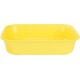 Bac à litière pour animaux de compagnie en plastique jaune avec une forme rectangulaire et des bords lisses, vide et propre.
