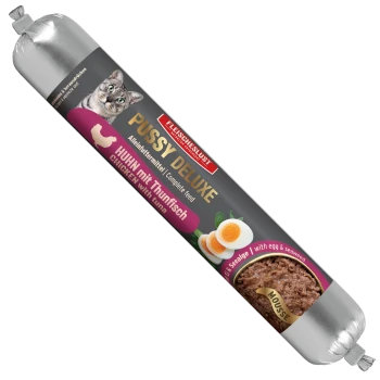 FLEISCHESLUST Pussy Deluxe Katzenmousse-Displaybox – Alleinfuttermittel / Complete feed for cats
