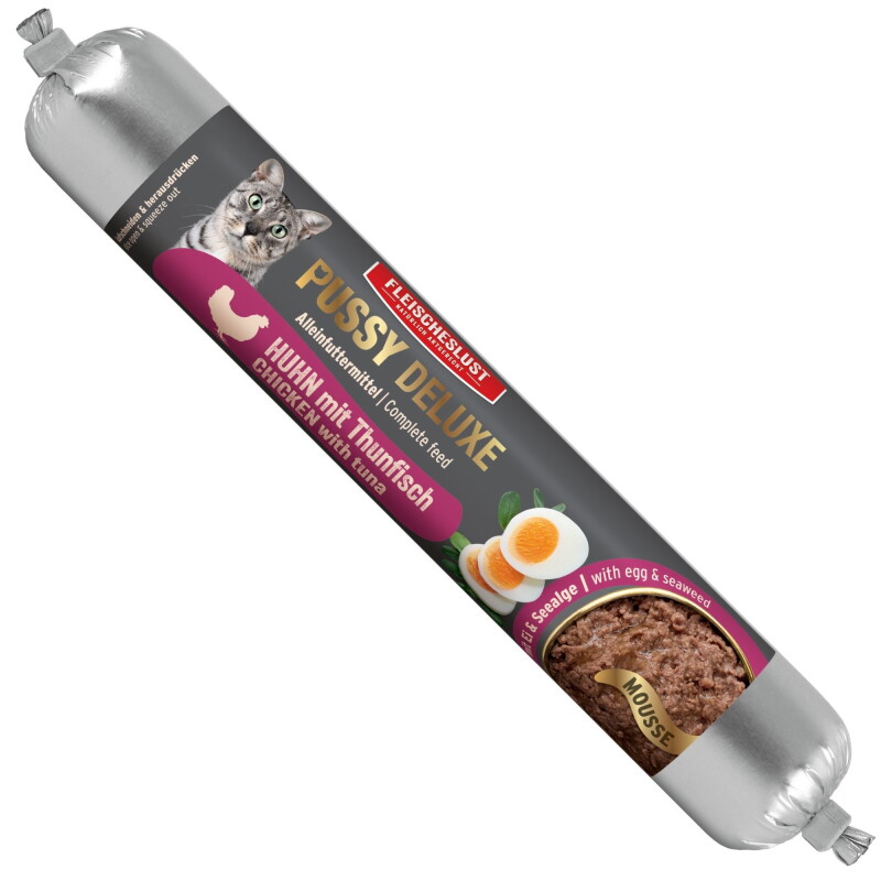 Pussy Deluxe Huhn mit Thunfisch Alleinfutter Wurst Katze 12x100g