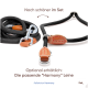 Schwarze geflochtene Hundeleine mit Lederakzenten, mit einem Metallclip und Ringen, mit Text, der die Kollektion "Harmony" und Set-Optionen bewirbt.