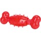 Red rubber dog toy shaped like a bone, featuring a spiky texture for added grip and stimulation.