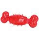 Red rubber dog toy shaped like a bone, featuring a spiky texture for added grip and stimulation.