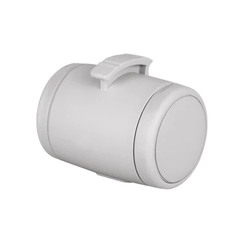 A gray pet food storage container with a handle, designed for easy access and portability.