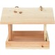 Wooden pet feeder with a slanted roof and rope handle, featuring a spacious feeding area below.