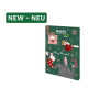 Grüne MultiFit Haustier-Adventskalender-Box mit Kaninchen, Strumpf, Zuckerstange, der Aufschrift 'Merry Christmas' und dem Etikett 'NEW - NEU'.