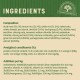 Ingredients list for a hypoallergenic pet food, including duck meal, rice, and various vitamins and minerals, with nutritional analysis.