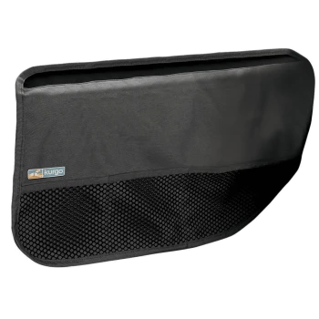 Kurgo Autotürschutz aus schwarzem Stoff mit einem Netzboden, entworfen, um Autotüren vor Kratzern und Schmutz durch Haustiere zu schützen.