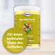 Behälter mit Quiko Algenpulver für Vögel, mit bunten Illustrationen verschiedener Vögel und dem Text "Für einen optimalen Glanz des Gefieders."