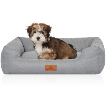 Hundebett Emma aus Velours mit feinem Handwebcharakter in Pastellfarben petrol M-L