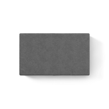 Graues rechteckiges Haustierbett mit einer weichen Stoffoberfläche, von oben auf einem weißen Hintergrund gezeigt.