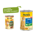 Zwei Dosen MultiFit Katzenfutter: eine mit der Aufschrift "Adult mit Kaninchen & Ente" und die andere mit einem neuen Design, beide sagen "New DESIGN, same QUALITY."