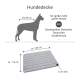 Grau Hundedecke mit gestepptem Design, beschriftet mit "Doctor Bark", mit Waschhinweisen: maschinenwaschbar bis 95°C und trocknergeeignet.