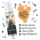 Bugalugs No Rinse Haferflocken-Shampoo für Haustiere, mit einem verspielten Hundedesign und wichtigen Vorteilen: vegan, beruhigend, einfach zu verwenden.