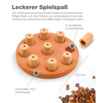 Hundespielzeug-Puzzle mit 9 versteckten Leckerli-Fächern, 22,9 cm Durchmesser, fördert langsameres Essen zur Verbesserung der Verdauung, BPA-, PVC- und phthalatfrei.