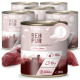 REH PUR hypoallergene Wildfleisch-Hundefutterdosen (800 g) — Single Protein, 100% Fleisch, zucker- und getreidefrei; rohes Wildfleisch abgebildet.