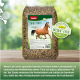 PANTO Apfel-Müsli-Packung für Pferde, mit einem braunen Pferd und Vorteilen wie verbesserter Verdauung und Herzgesundheit.