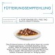Voedingsaanbeveling voor een gemiddelde kat van 4 kg: 4 portiezakjes per dag, verdeeld over 2-3 maaltijden.