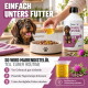 Collage von Haustieren: eine Person mit einer Katze, eine andere mit einem Hund und eine Frau mit einem Pferd. Text: 'NATURPRODUKTE - Damit es dir gut geht.'