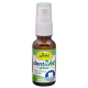 Braune Sprühflasche mit dem Etikett "cdVet dentaVet SPRAY" mit einem weißen Deckel, mit dem Text "Schützt vor Zahnbelag und Zahnstein!" und "100% NATUR".